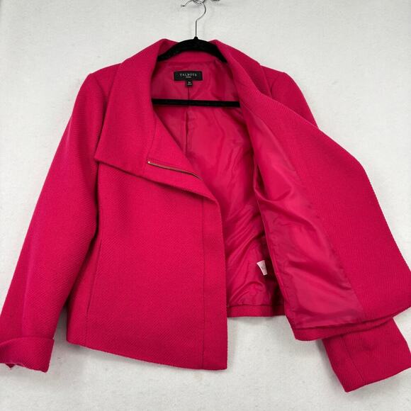 Talbots Moto Blazer Jacket Size 10 Magenta Pink Wool Blend Tweed Texture Lined - Picture 7 of 11